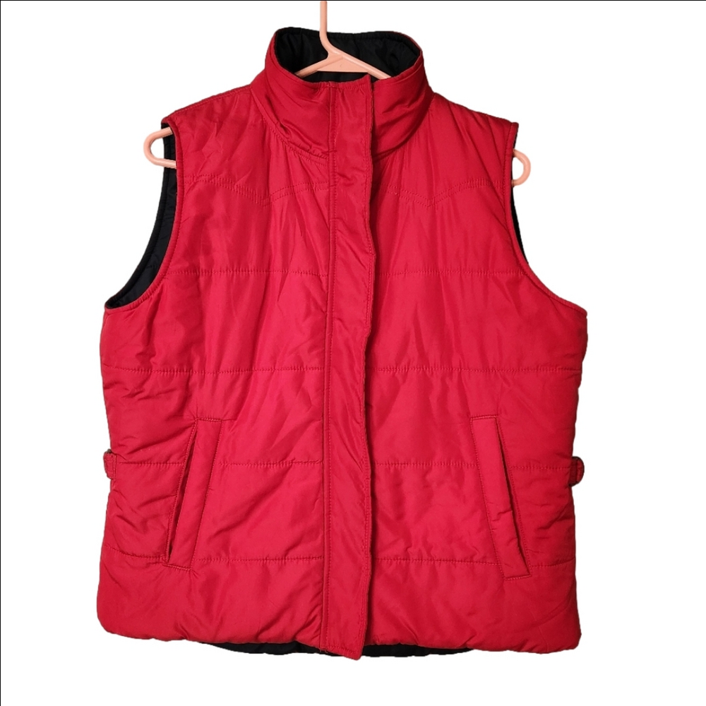 3/$25 CHAPS reversable red black Puffer Vest womens Medium